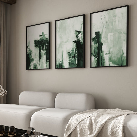 Emerald green abstract wall art prints - set of 3