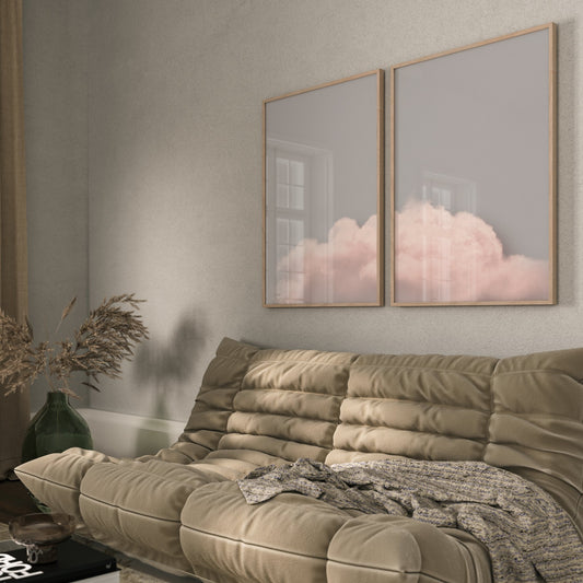 Pink And Grey Cloud Wall Art Prints - Set Of 3