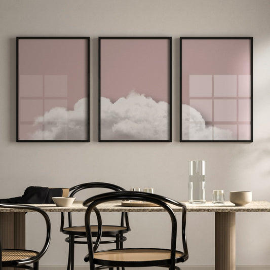 Pink cloud wall art prints - set of 3