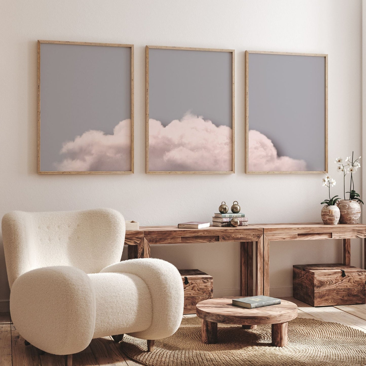 Above The Clouds Trio - Grey/Blush - AureousHome