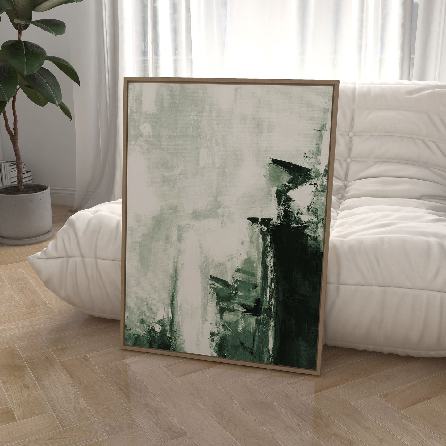 Forest Green Abstract Wall Art Framed Canvas