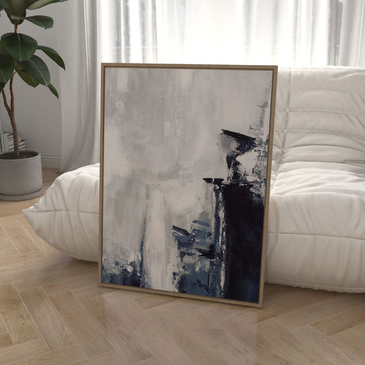 Midnight Blue Abstract Wall Art Framed Canvas