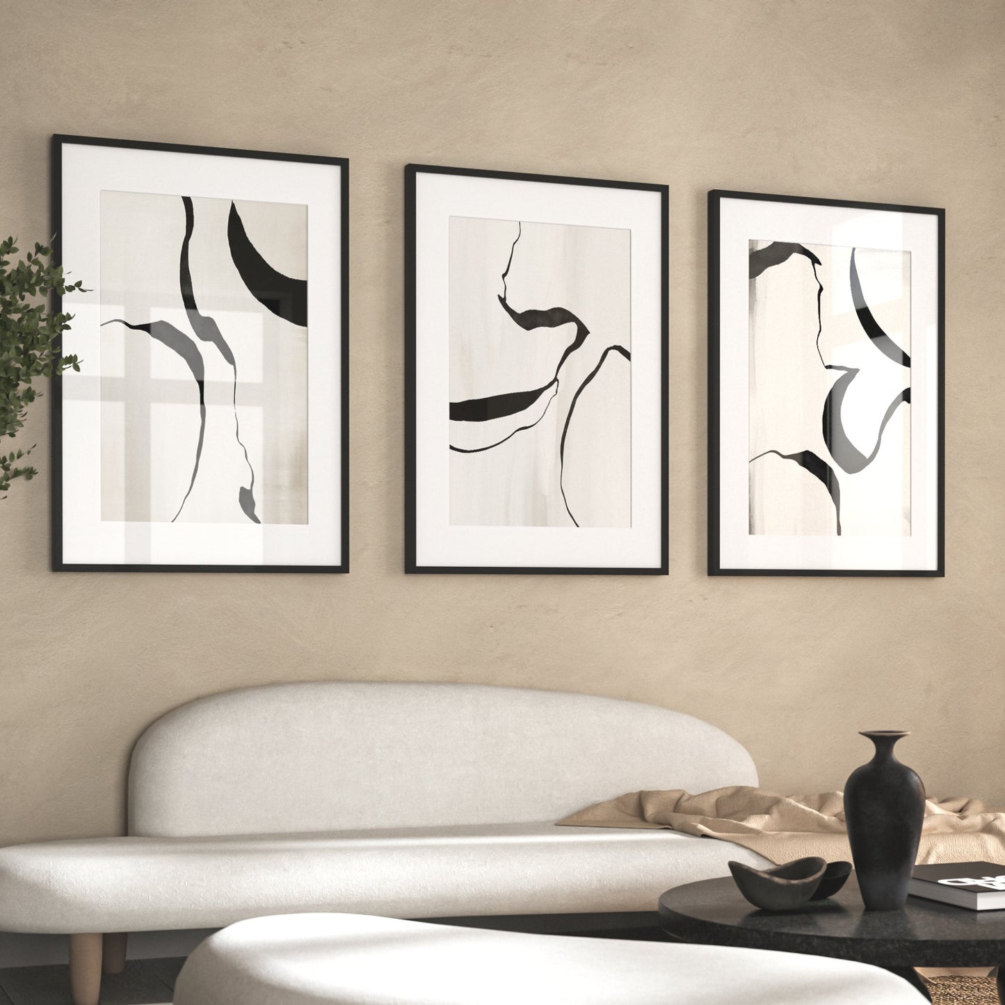 Black And White Minimalist Wall Art Prints - Set Of 3