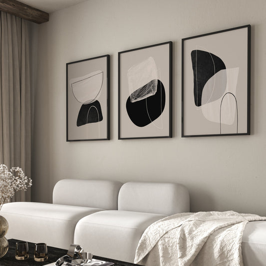 Black And White Mid Century Modern Wall Art Prints - Set Of 3