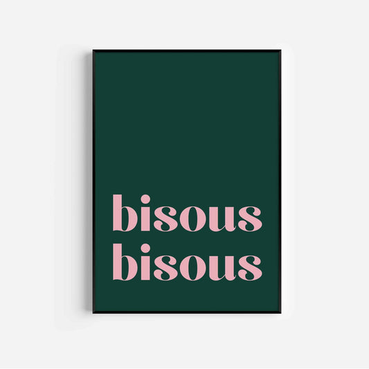Green Bisous Bisous Wall Art Print