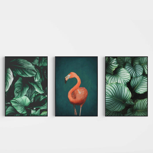 Botanical and Flamingo Wall Art Prints - Set of 3