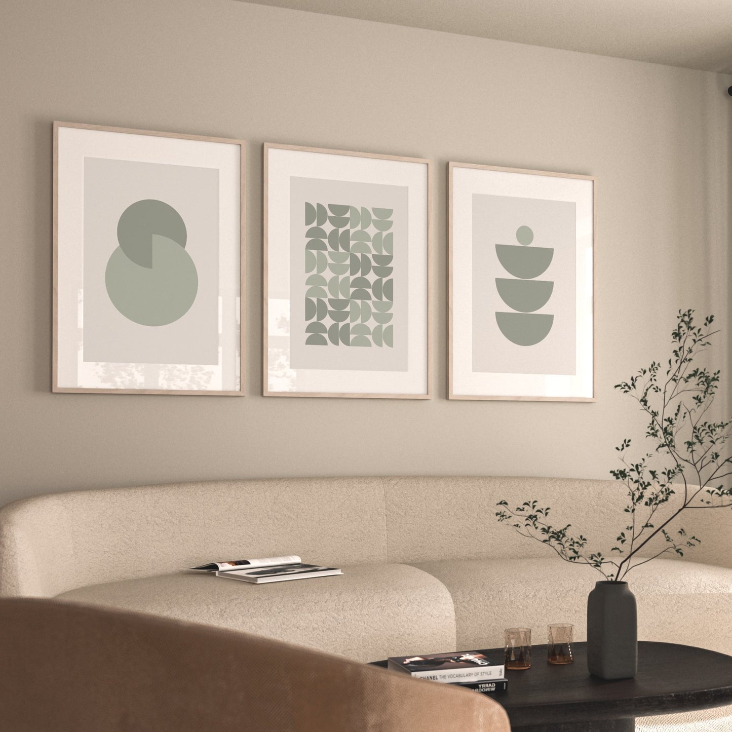 Sage Mid Century Modern Wall Art Prints - Set Of 3