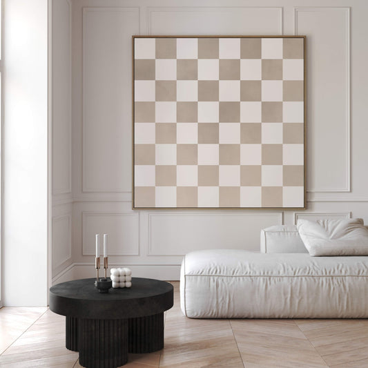 Checkerboard Square Framed Canvas Art - Beige - AureousHome