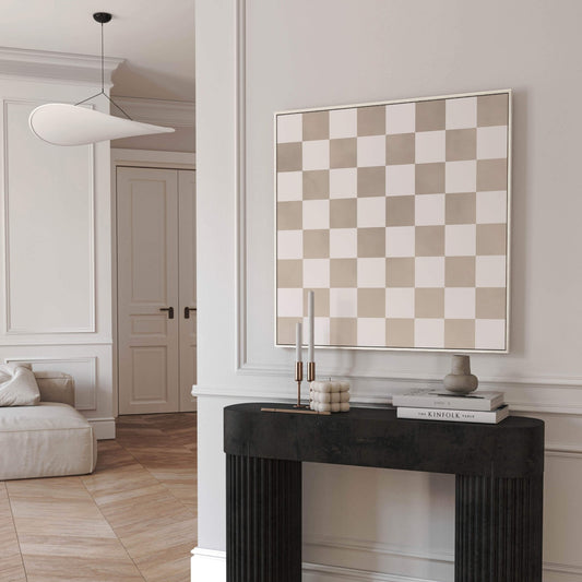 Checkerboard Square Framed Canvas Art - Beige - AureousHome