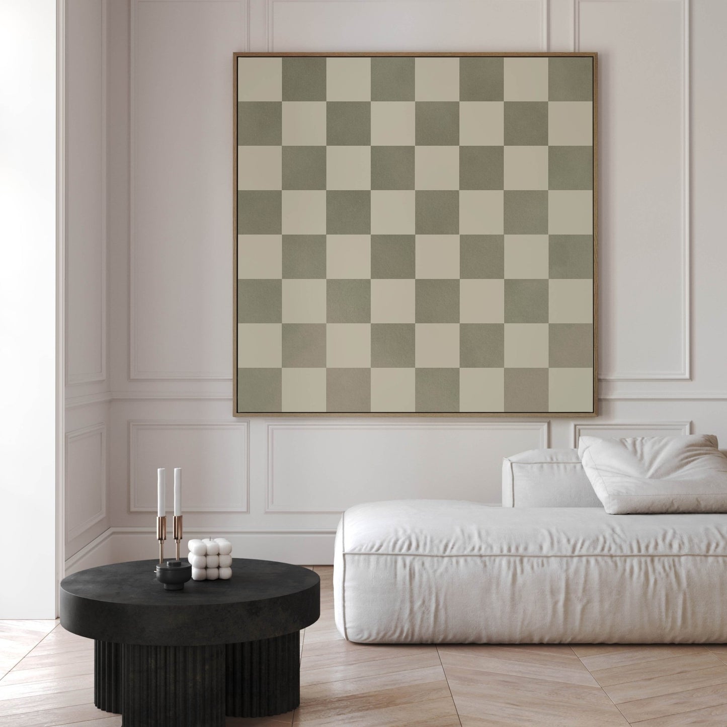 Checkerboard Square Framed Canvas Art - Sage - AureousHome