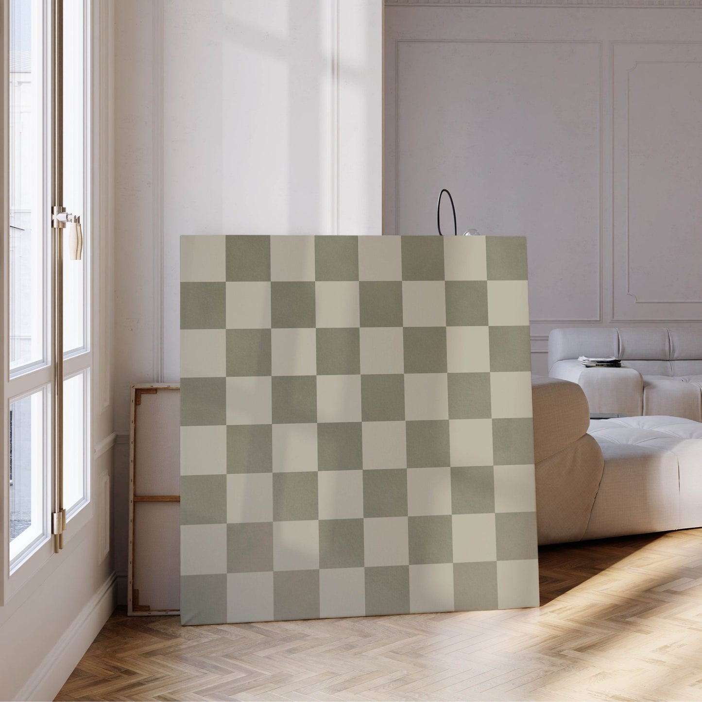 Checkerboard Square Framed Canvas Art - Sage - AureousHome