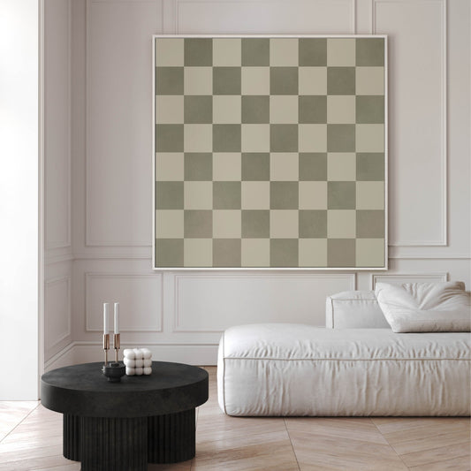 Checkerboard Square Framed Canvas Art - Sage - AureousHome