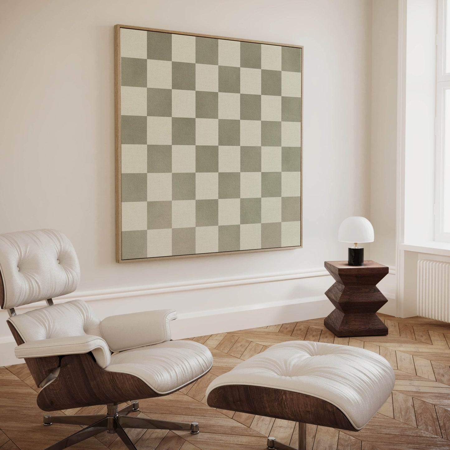 Checkerboard Square Framed Canvas Art - Sage - AureousHome