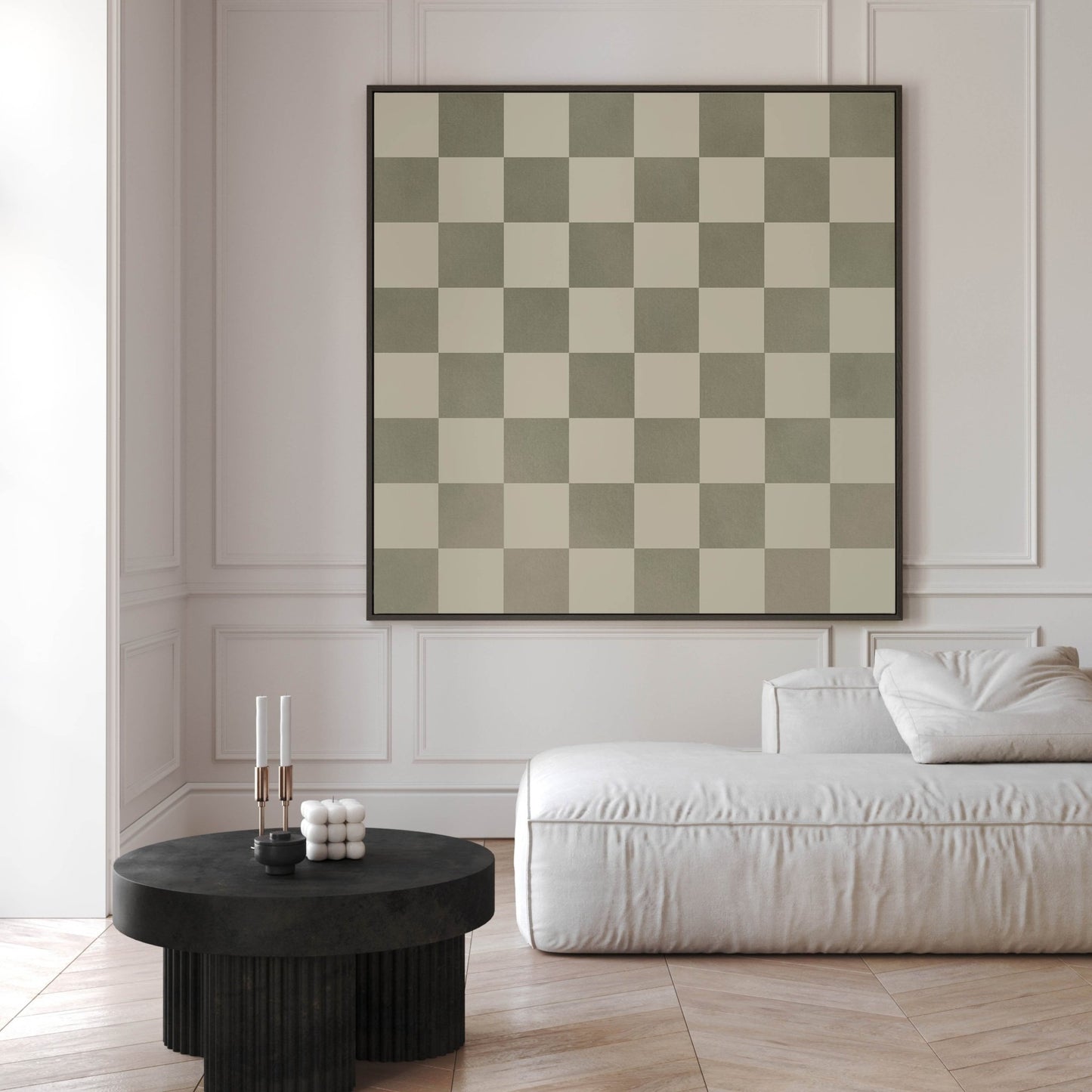 Checkerboard Square Framed Canvas Art - Sage - AureousHome