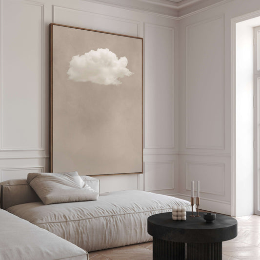 Beige cloud extra large framed canvas wall art by Aureous