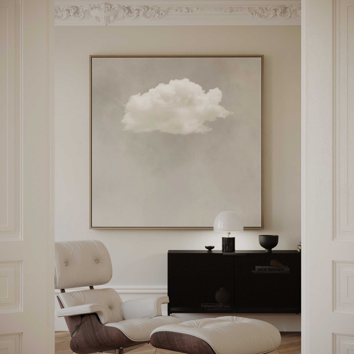 Beige cloud framed canvas wall art print