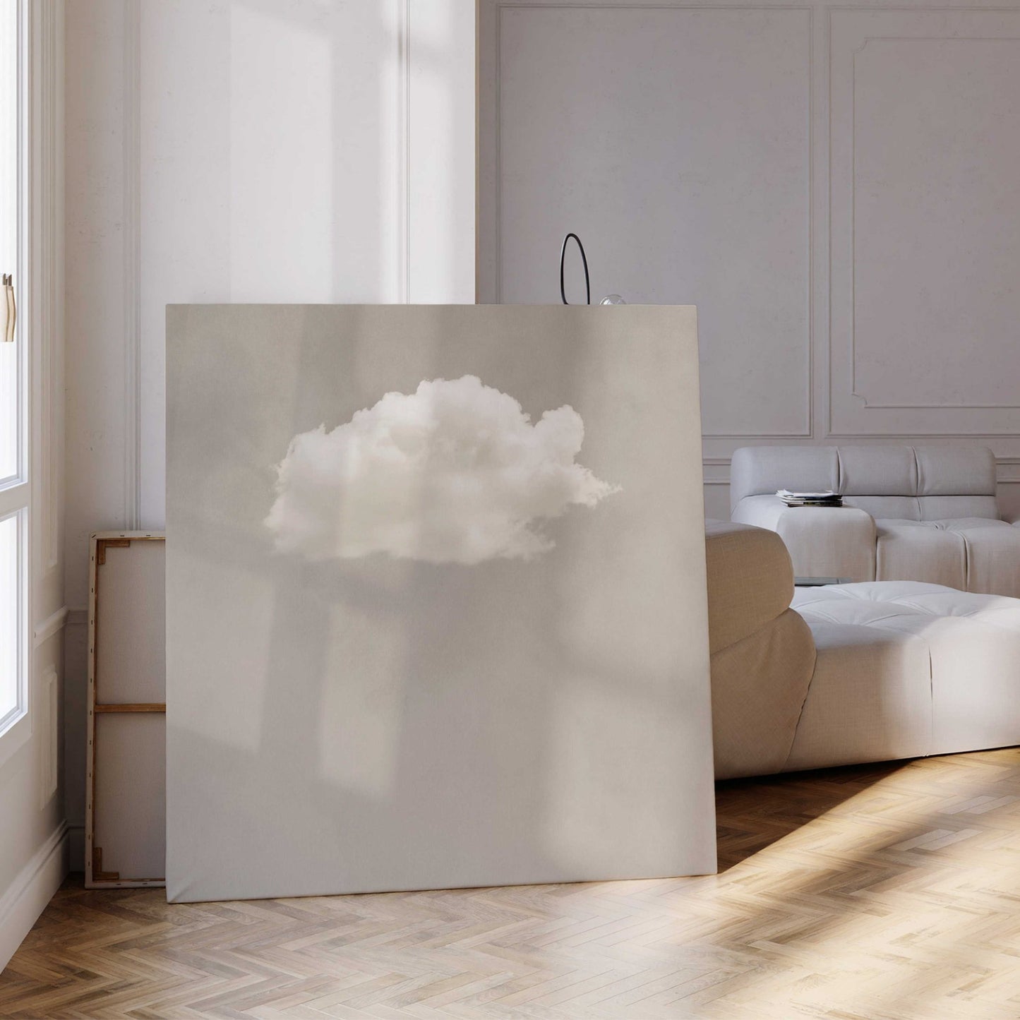 Beige cloud square canvas wall art print