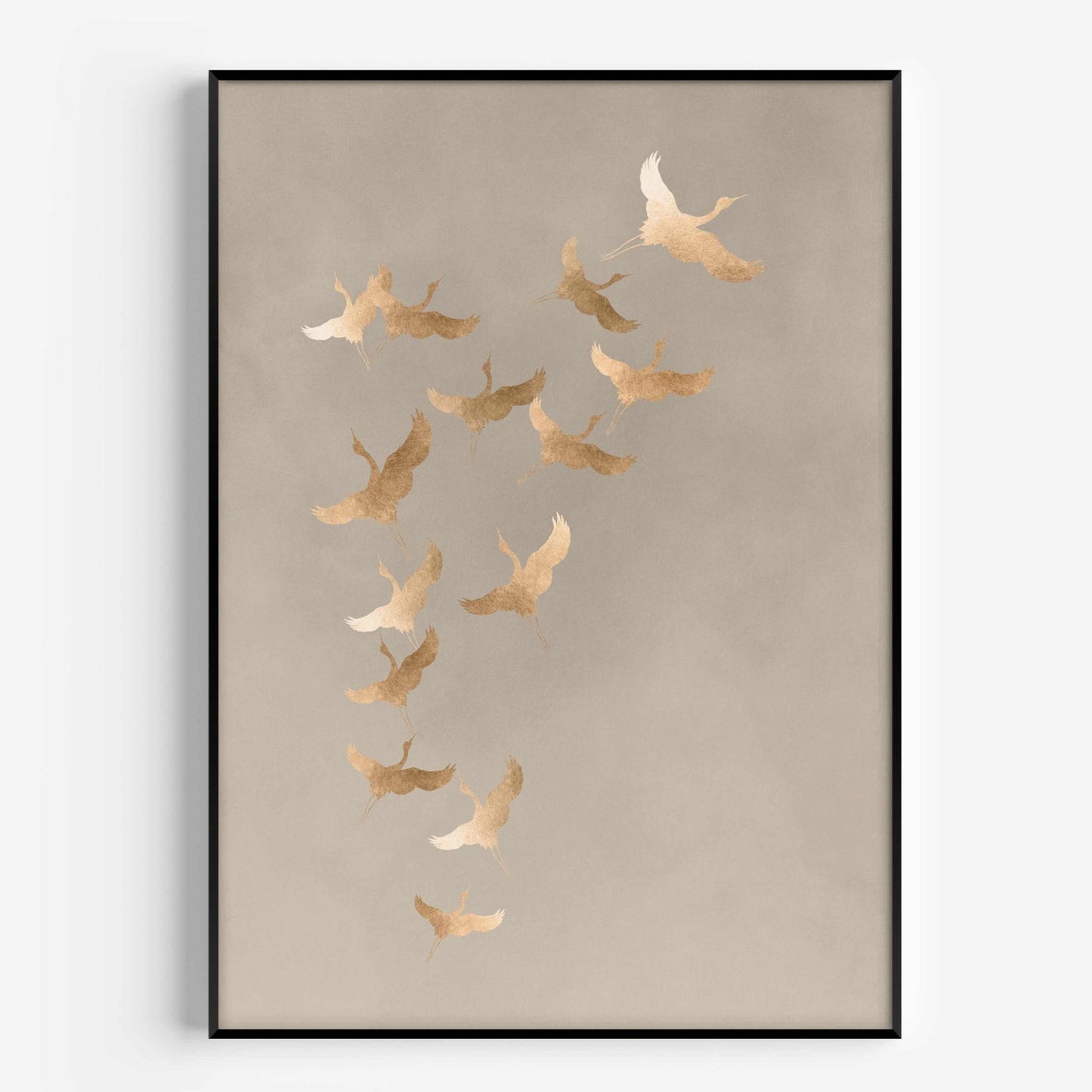 Beige and gold Cranes Japanese Wall Art Home