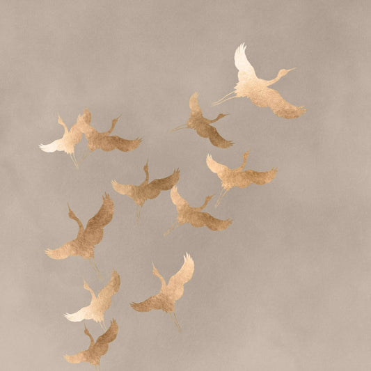 Beige and gold Cranes Wall Art Print