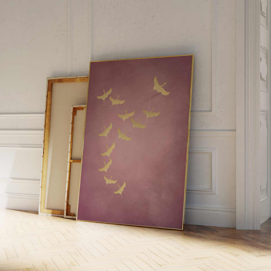 Cranes - Pink and Gold - AureousHome