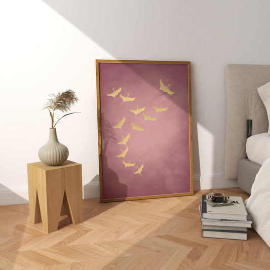 Cranes - Pink and Gold - AureousHome