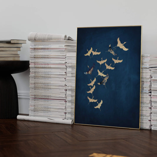 Cranes - Sapphire / Gold - AureousHome