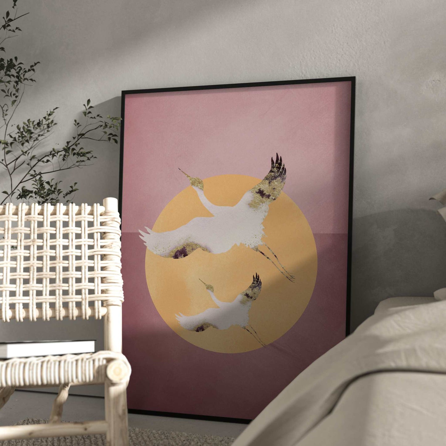 Cranes & Sun - Dusky Pink - AureousHome