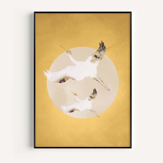 Cranes & Sun - Yellow - AureousHome