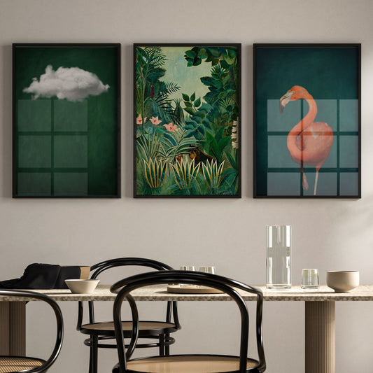 Emerald Green Maximalist Decor Wall Art Prints - Set Of 3