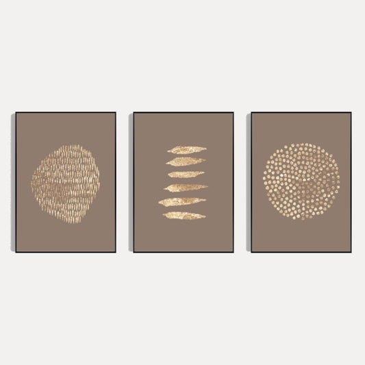 Beige And Gold Dots Wall Art Prints - Set Of 3 