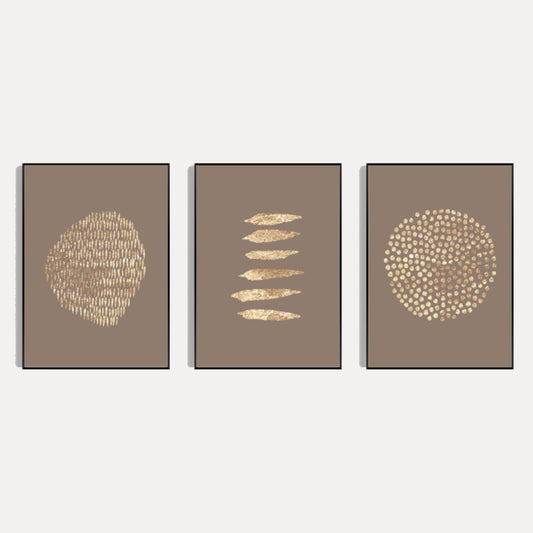 Beige And Gold Dots Wall Art Prints - Set Of 3