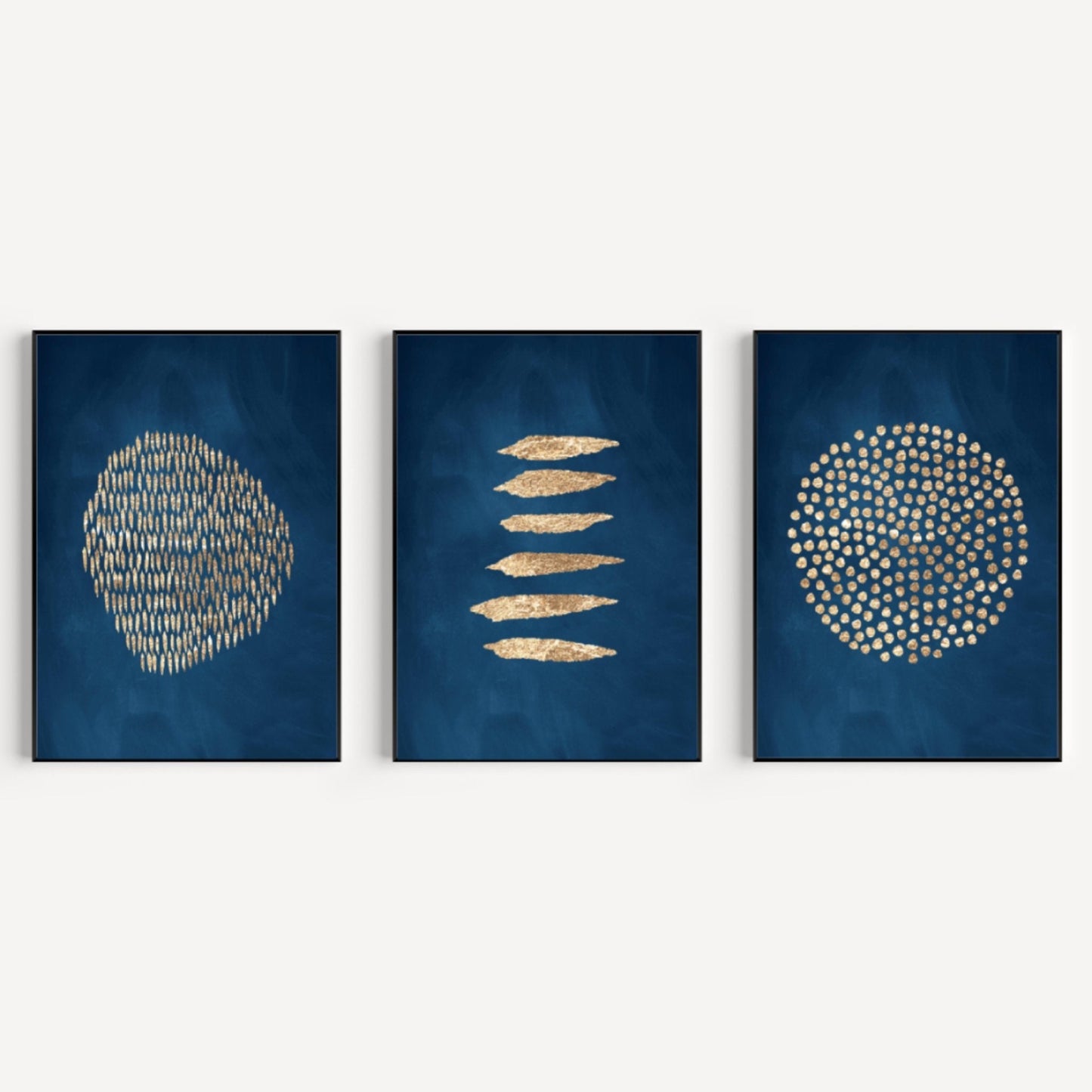 Sapphire And Gold Dots Wall Art Prints - Set Of 3