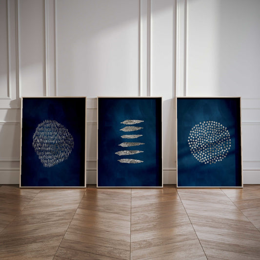 Blue and silver abstract wall art prints