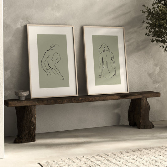 Sage Naked Form Wall Art Prints - Set Of 2
