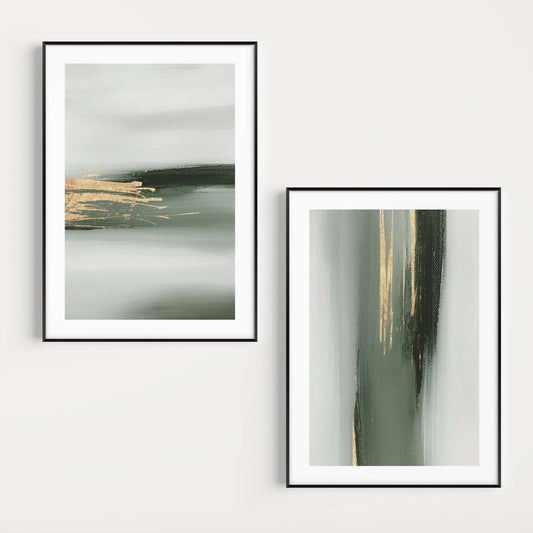 Emerald Green  And Gold Eclair Wall Art Prints - Set Of 2