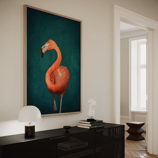 Dark green flamingo home wall decor by Aureous