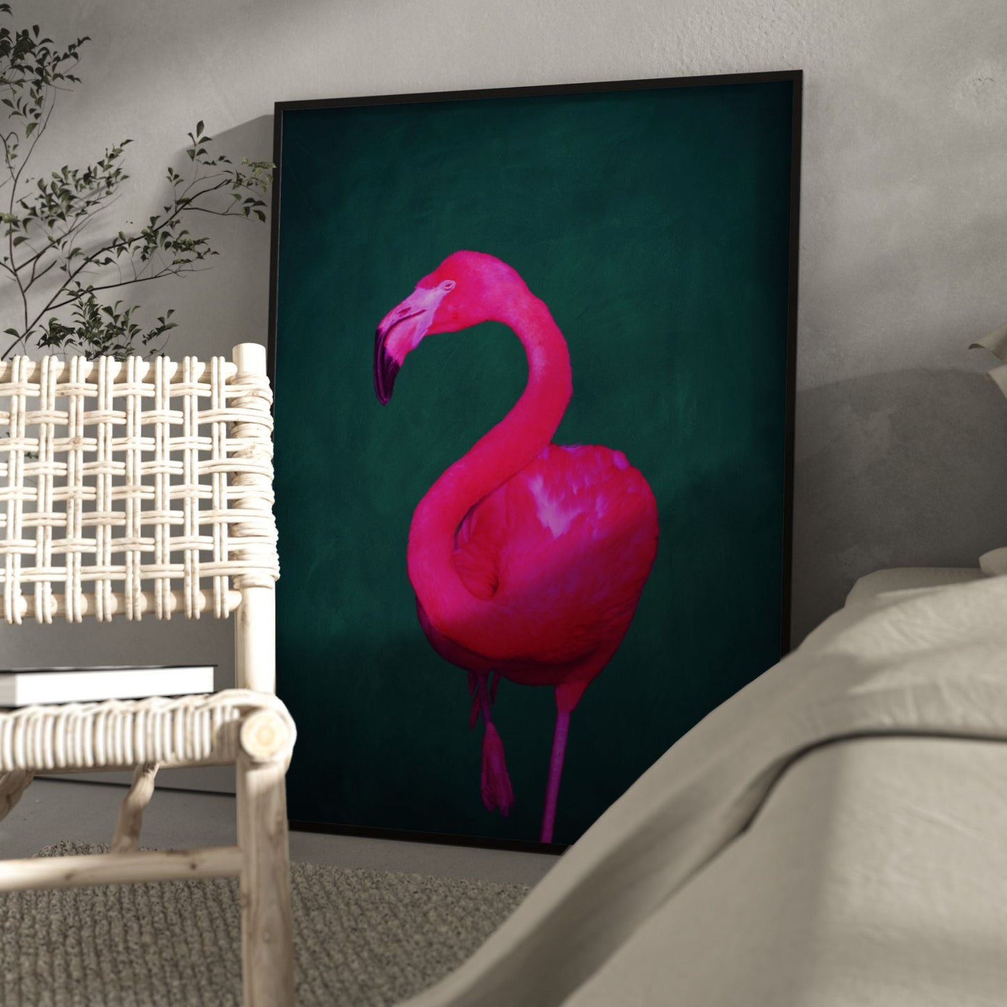 green and pink flamingo home print