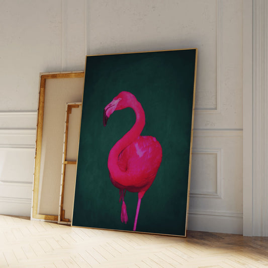 Neon pink flamingo wall art print