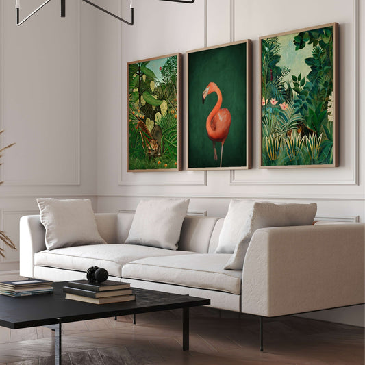 Flamingo / Henri Rousseau Trio wall art by Aureous