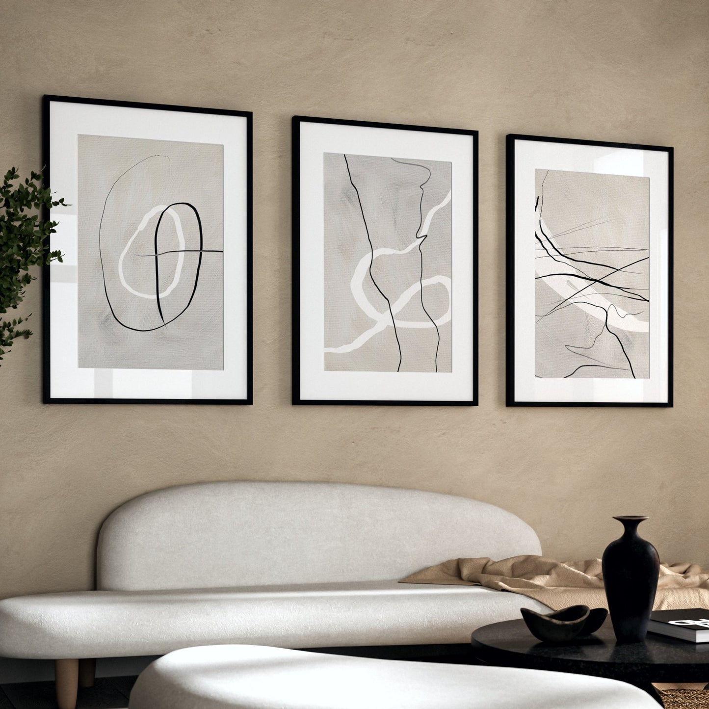 Minimal Beige Abstract Wall Art Prints - Set Of 3