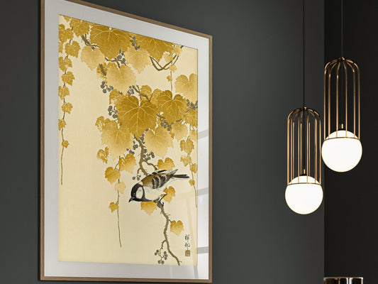 Great Tit on a Paulownia Branch - Buttermilk - AureousHome