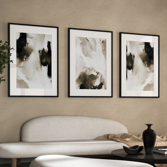 Brown Brush Strokes Abstract Wall Art Prints - Set Of 3