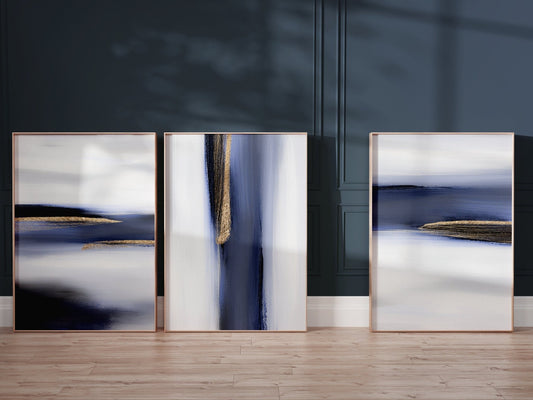 Blue Horizon Abstract Wall Art Prints - Set Of 3