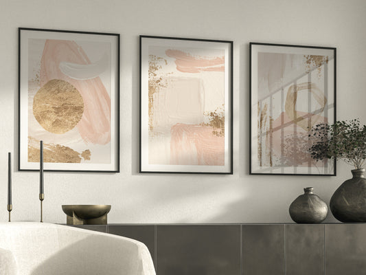 Pink And Beige Abstract Wall Art Prints