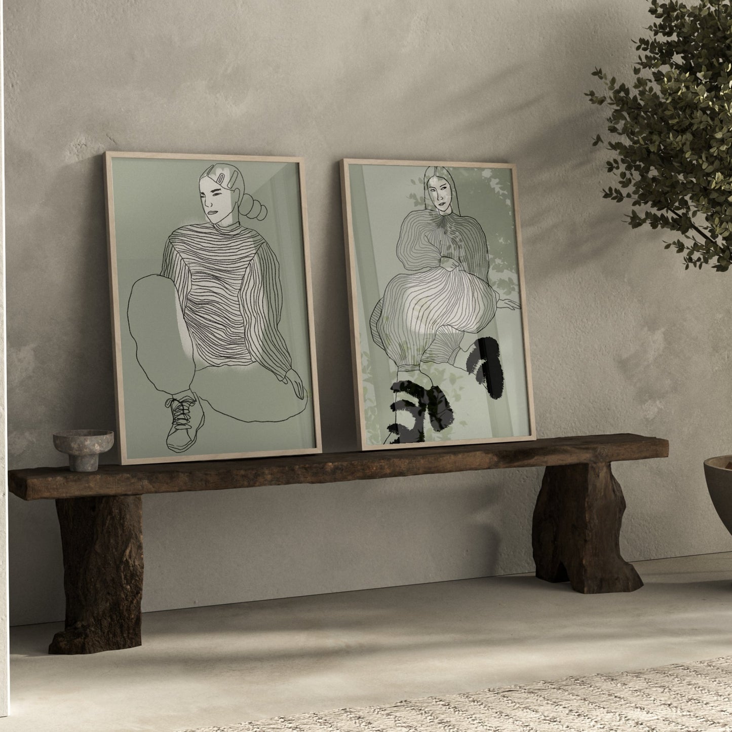 Sage Lagom Duo Wall Art Prints - Set Of 2