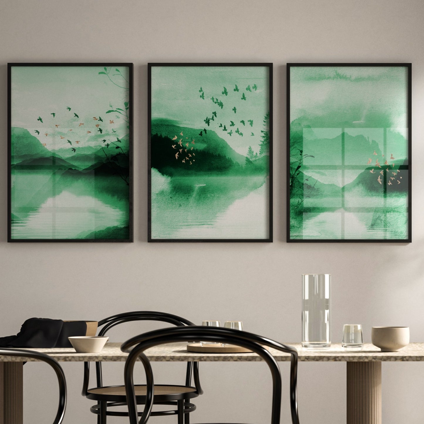 Emerald Green Landscape Wall Art Prints - Set Of 3