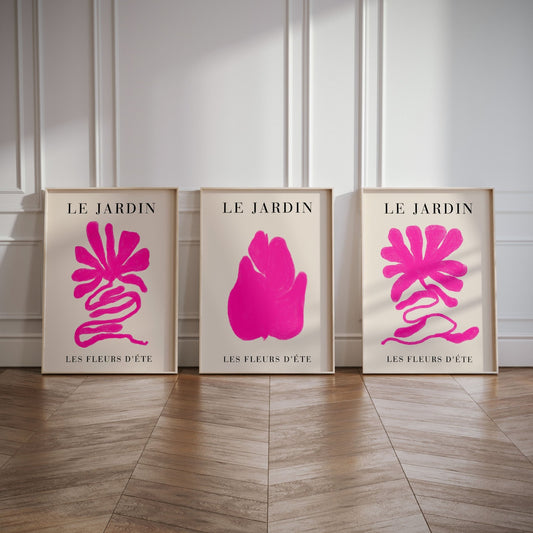 Les Fleurs Trio - Hot Pink - AureousHome