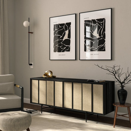 Black And White Les Montagnes Abstract Wall Art prints - Set Of 2