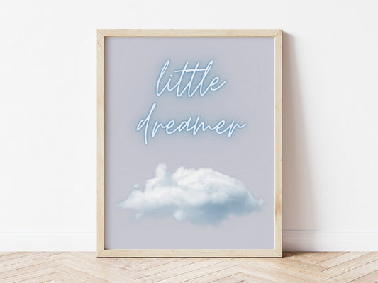Little Dreamer Sky Blue Cloud Wall Art Print 
