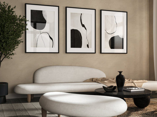 Light Beige Minimalist Abstract Wall Art Prints - Set Of 3
